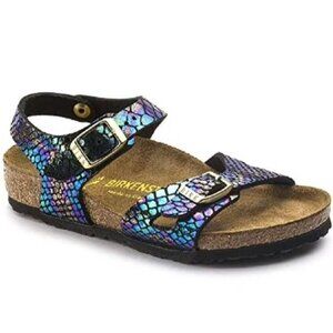 NEW Birkenstock Rio Kids Sandals Shiny Snake Black Iridescent EU 24 US 6 Toddler